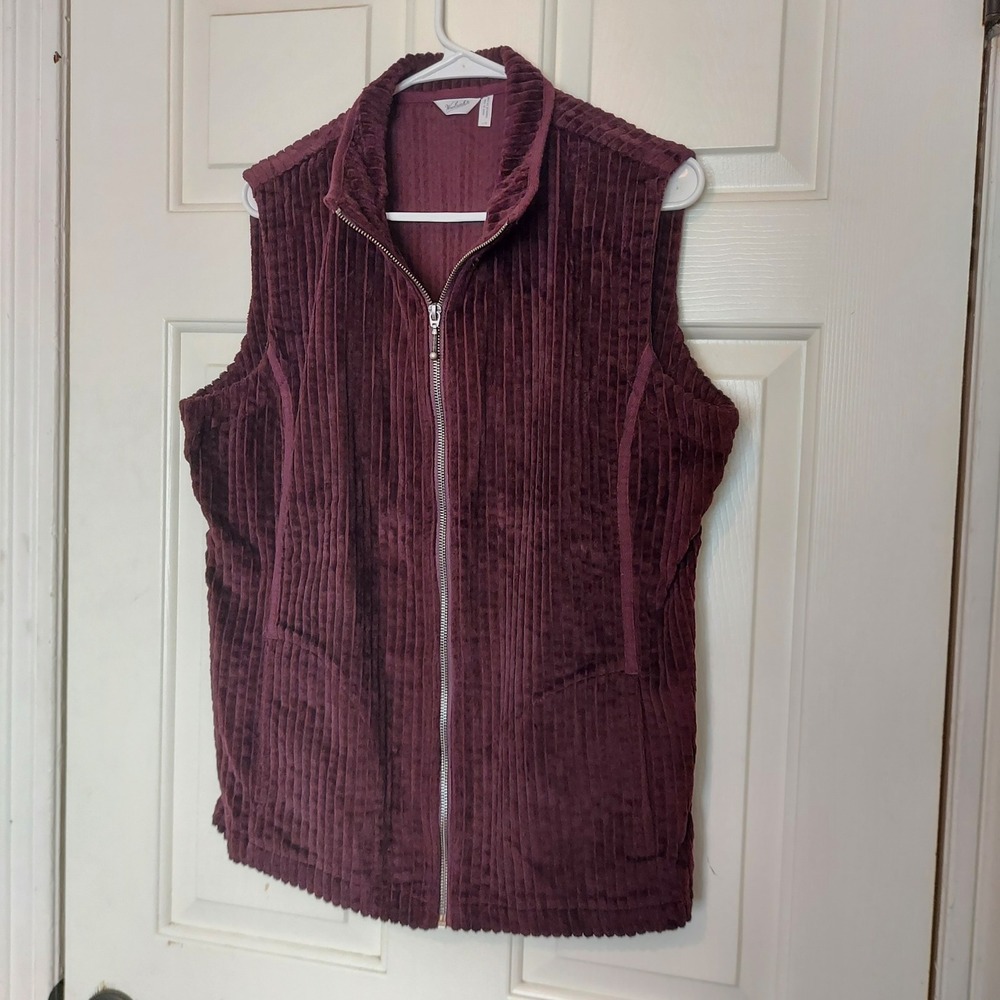 Woolrich Womens Burgundy Ribbed Corduroy Full Zip Mock Neck Vest Large 4201 R